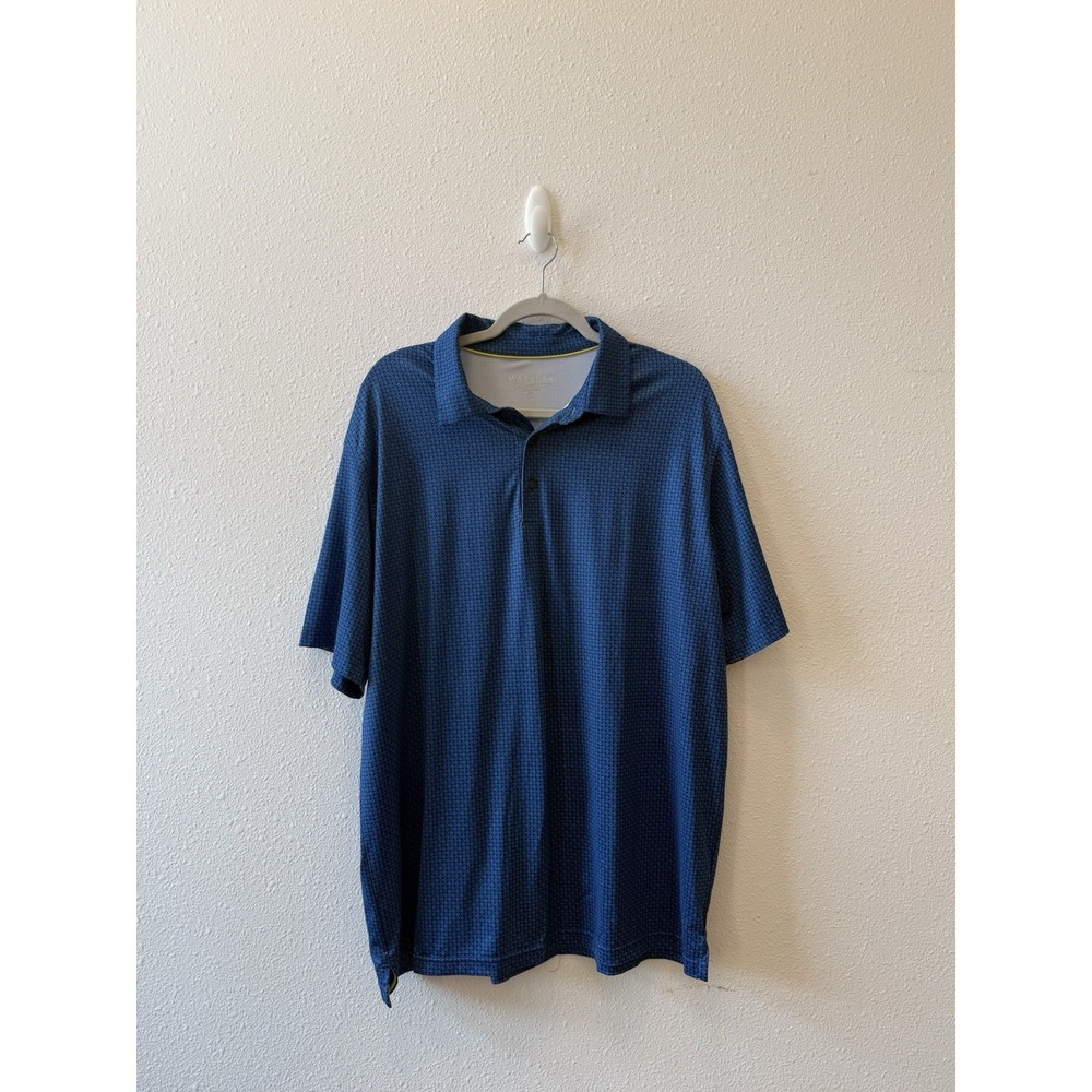 Maelreg Performance Polo Shirt Mens XL Blue White Geometric Print Golf Athletic